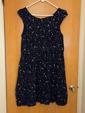 Emily and Fin Midi Dress Size US L Navy Blue Shooting Stars Cap Sleeve Retro